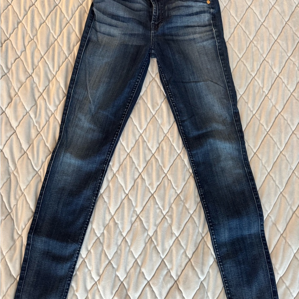 7 For All Mankind Blue Skinny Jeans with Distressed Details